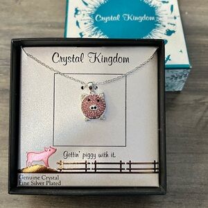 Crystal Kingdom Pig pendant necklace mirror”Gettin Piggy With It” new in Box!
